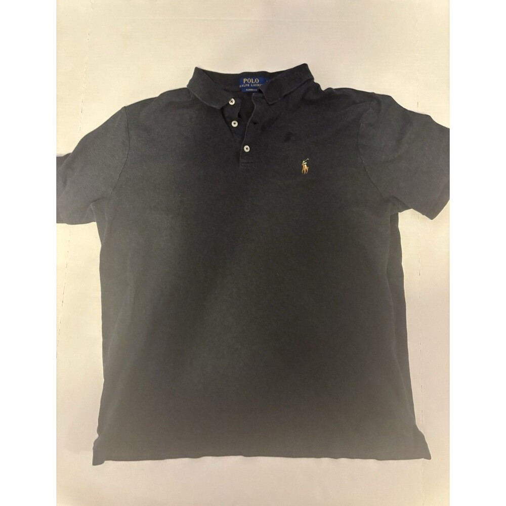 Polo Ralph Lauren Men’s L Black Solid Cotton Knit Polo Classic Fit Embroidered